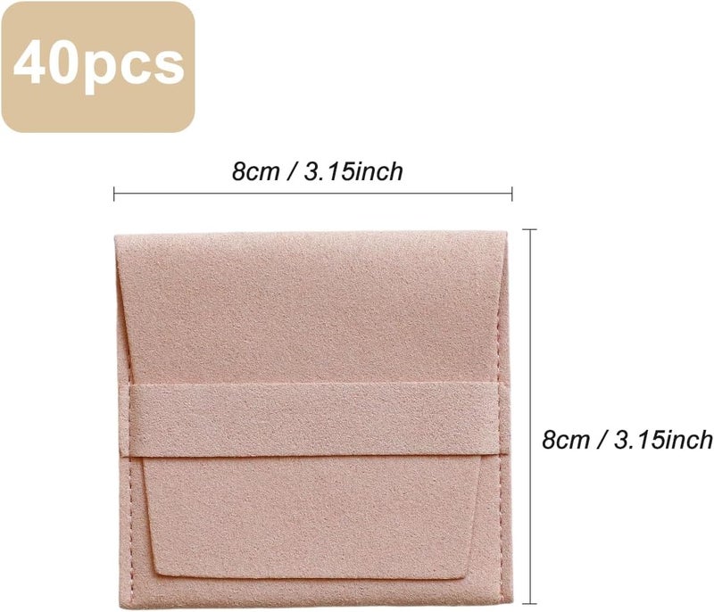 Handmade 40pcs Pink Microfiber Jewelry Pouch 8 x 8cm Jewelry Packaging Bag Luxury Gift Fixed Strap Envelope Style Packaging Small Jewelry Gift Bags for Earrings Necklaces Bracelet Ring - Image 2